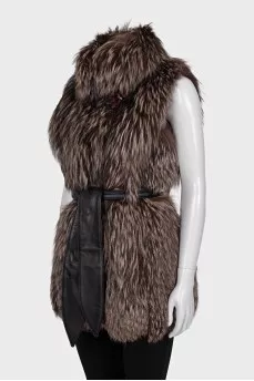 Fur vest with belt
