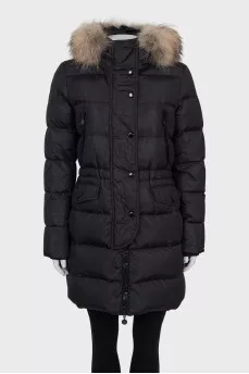 Down jacket with a fur-decorated hood