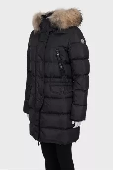 Down jacket with a fur-decorated hood