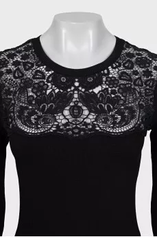 Fitted dress with lace insert