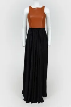Floor-length dress with leather bodice