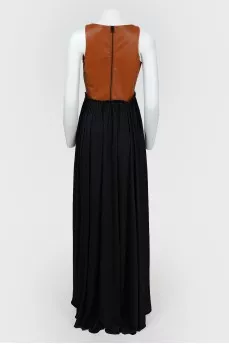Floor-length dress with leather bodice