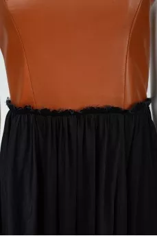 Floor-length dress with leather bodice