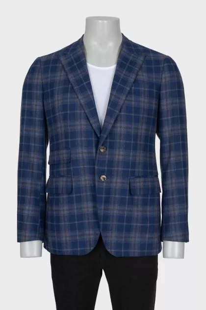 Men's checkered cashmere and wool jacket