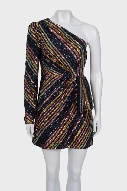 One-shoulder dress with tag