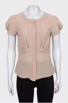 Short sleeve button-down silk blouse