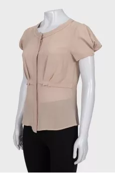 Short sleeve button-down silk blouse