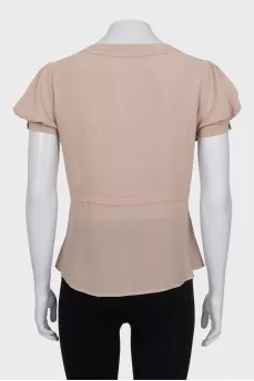 Short sleeve button-down silk blouse