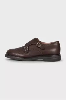 Men's brown leather monk shoes