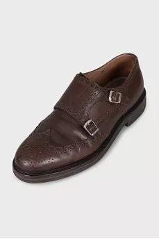 Men's brown leather monk shoes