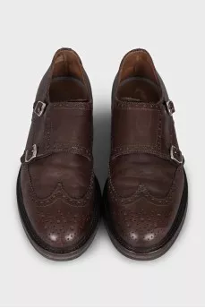 Men's brown leather monk shoes