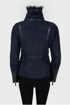 Short sheepskin coat with asymmetrical zipper