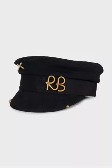 Wool cap with a gold logo