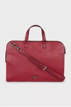 Leather tote bag with patch pocket