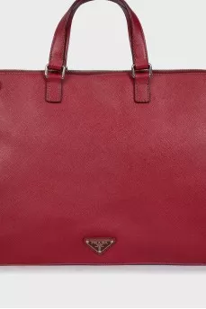 Leather tote bag with patch pocket