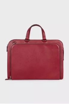 Leather tote bag with patch pocket