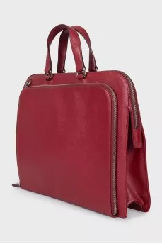 Leather tote bag with patch pocket