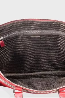 Leather tote bag with patch pocket