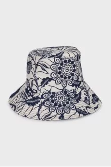 Panama hat with blue abstract print