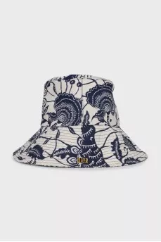 Panama hat with blue abstract print