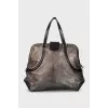 Gold leather tote with patch pockets