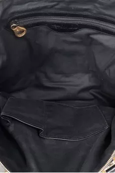 Gold leather tote with patch pockets