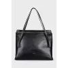 Black leather rectangular tote