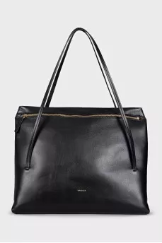 Black leather rectangular tote