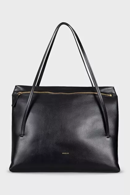 Black leather rectangular tote