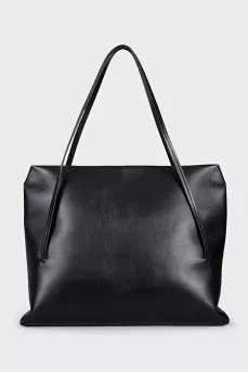 Black leather rectangular tote