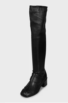 Black over-the-knee boots with leather tassels