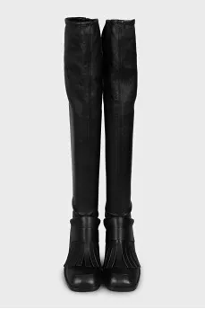 Black over-the-knee boots with leather tassels