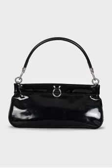 Black patent leather shoulder bag