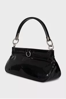 Black patent leather shoulder bag