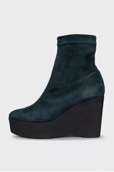 Green suede wedge ankle boots