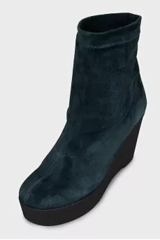 Green suede wedge ankle boots
