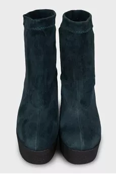 Green suede wedge ankle boots