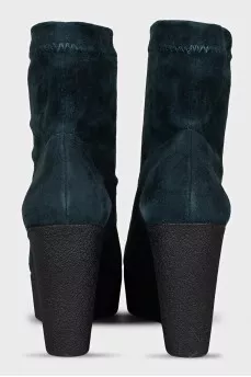 Green suede wedge ankle boots