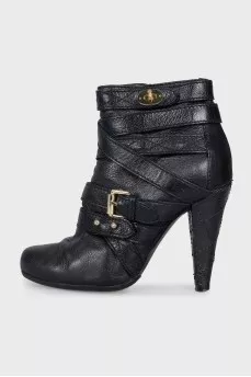 Black ankle boots with strappy heels