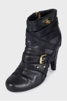 Black ankle boots with strappy heels