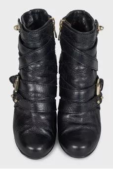 Black ankle boots with strappy heels