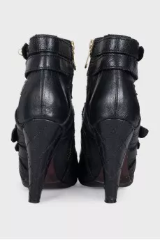 Black ankle boots with strappy heels
