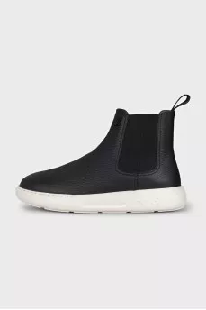 Men's black leather boots with logo