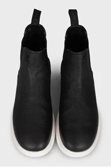 Men's black leather boots with logo