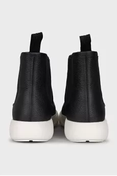 Men's black leather boots with logo