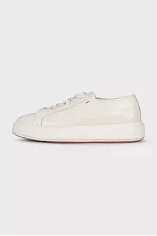 White leather round-toe sneakers