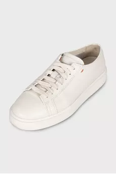 White leather round-toe sneakers