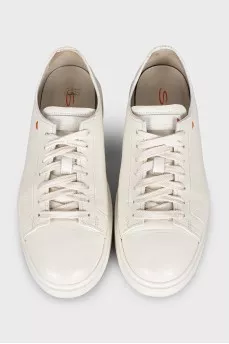 White leather round-toe sneakers