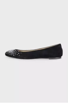 Suede ballet flats with silver rhinestones