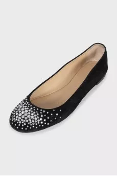 Suede ballet flats with silver rhinestones
